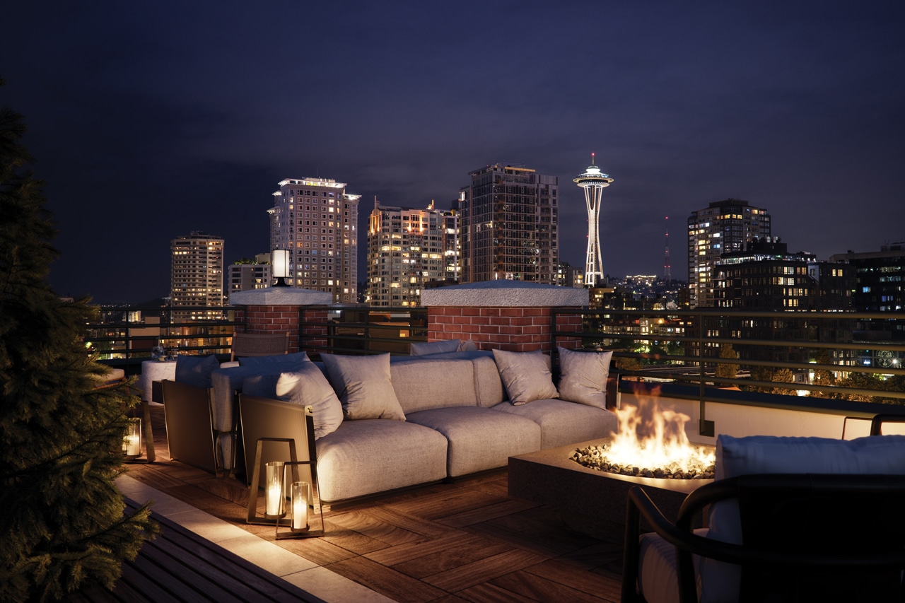 The Goodwin Condo Seattle rooftop night